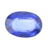 An oval-shape sapphire, weighing 12.02cts. Sapphire medium blue, fairly well saturated with good