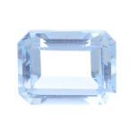 A rectangular-shape aquamarine, weighing 4.73cts. Aquamarine, medium blue, fairly well saturated