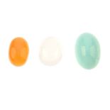 A selection of gemstones. To include two square-shape emeralds, weighing 2.72 and 2.37cts,