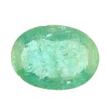 An oval-shape emerald, weighing 4.16cts. Emerald medium green, fairly well saturated, with a