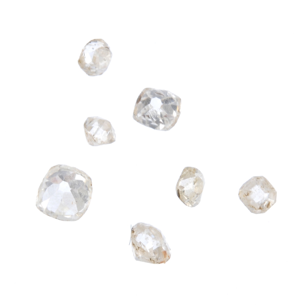 A selection of old-cut diamonds.Total weight 0.66ct, approximate size range 0.19 to 0.05ct.