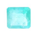 A square-shape Columbian emerald, weighing 3.15cts. Emerald is a medium green, with a number of