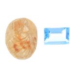 A selection of rough stones and gemstones. Some gemstones possibly paste, composite, treated or