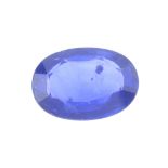 An oval-shape sapphire, weighing 5.05cts. Sapphire is a medium blue, with typical inclusions and