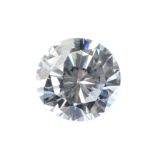 A brilliant-cut diamond, weighing 0.60ct. Estimated I-J colour, P1 clarity. Large surface reaching