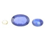 A selection of vari-colour sapphires. To include oval and pear-shape blue sapphire cabochons,