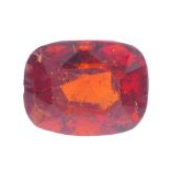 A rectangular-shape hessonite garnet, weighing 7.97cts. Medium brownish orange, with typical