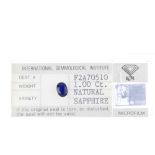 An oval-shape sapphire, weighing 1ct. Overall condition fair to good. Some surface scratches/