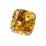 A cushion-shape coloured diamond, weighing 1ct. Accompanied by report number 6157438210, dated