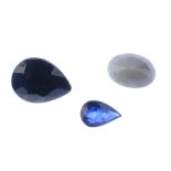 A selection of corundum.To include two pear-shape sapphires, weighing 1.99 and