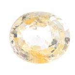 An oval-shape yellow sapphire, weighing 17.48cts. Sapphire is a light yellow colour, not very well