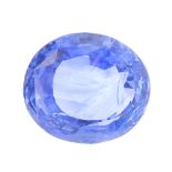 An oval-shape sapphire, weighing 4.47cts. Sapphire is a fairly light purplish blue, with fair