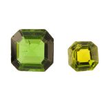 A selection of vari-shape green tourmalines. To include a square-shape weighing 5.62cts, together