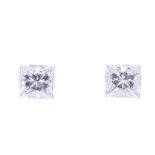 Two square-shape diamonds, weighing 0.18 and 0.16ct. Estimated H-I colour, VS clarity. Diamonds