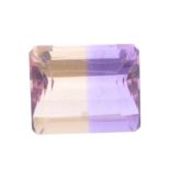 A selection of gemstones. To include a rectangular-shape ametrine, weighing 5.78cts, together with