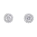 A pair of 14ct gold diamond cluster earrings. Each designed as a brilliant-cut diamond, with