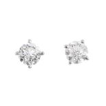 A pair of 18ct gold brilliant-cut diamond single-stone ear studs. Estimated total diamond weight