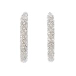 A pair of 18ct gold diamond earrings. Each designed as a pave-set diamond hoop, with lattice motif