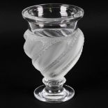 A modern Lalique clear and frosted glass vase of urn form, the writhen twist body upon a circular