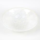 A French opalescent glass bowl. The shallow circular body moulded with hob-nail and palette