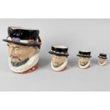 A group of fifteen Royal Doulton character jugs. Comprising: a graduated set of four Beefeaters