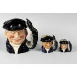 A group of Royal Doulton character jugs. Comprising: three graduated Neptune D6548 large, D6552