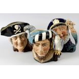 Ten Royal Doulton Toby jugs. Six large, Falstaff D6287, Long John Silver D6335, The Falconer