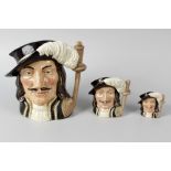 Ten assorted Royal Doulton 'Musketeers' character jugs. Comprising: Four large; D6440 Porthos