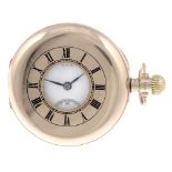 A half hunter pocket watch by Waltham. 9ct yellow gold case, hallmarked Chester 1927. Signed keyless
