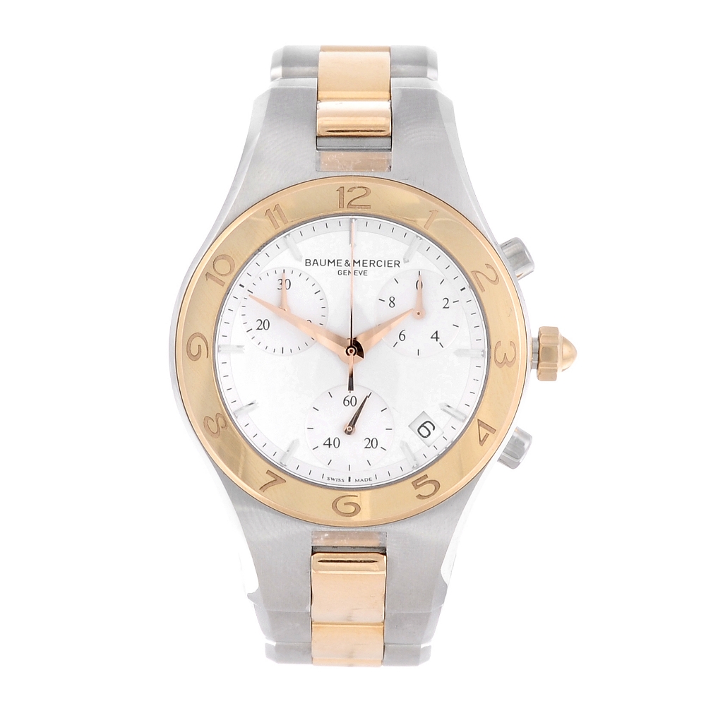 BAUME & MERCIER - a lady's Linea chronograph bracelet watch. Stainless steel case with yellow