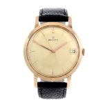 ZENITH - a gentleman's wrist watch. Rose metal case, stamped 18k with poincon. Numbered 785666.