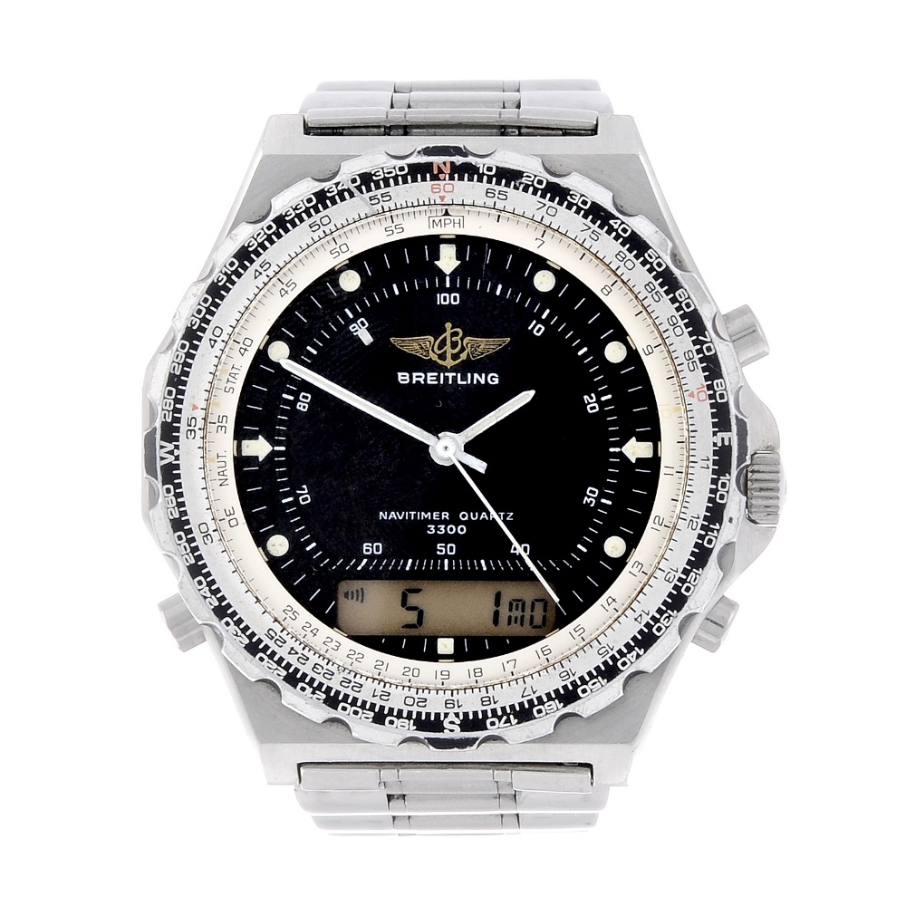 BREITLING - a gentleman's Navitimer 3300 Jupiter bracelet watch. Stainless steel case with slide