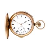 A full hunter quarter repeater pocket watch. Gold plated case. Numbered 84396. Unsigned keyless wind