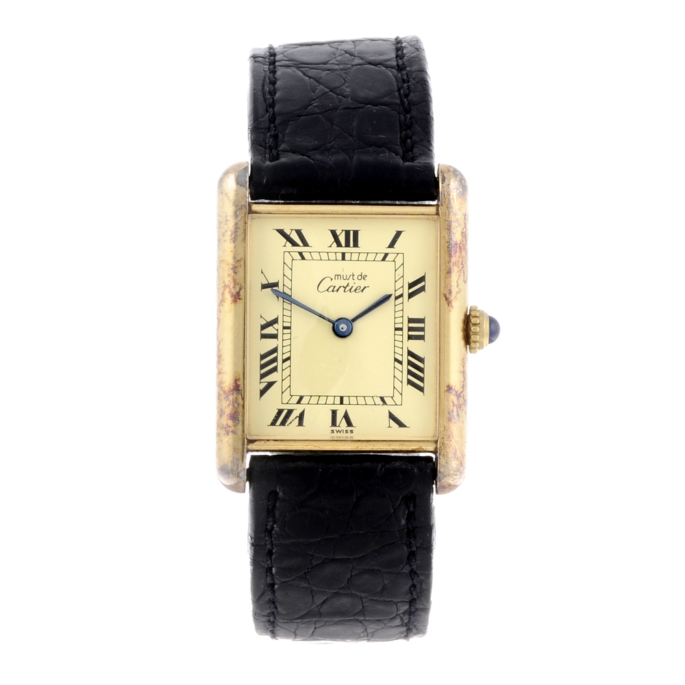 CARTIER - a Must de Cartier Tank wrist watch. Gold plated silver case. Numbered 87197 590005. Signed
