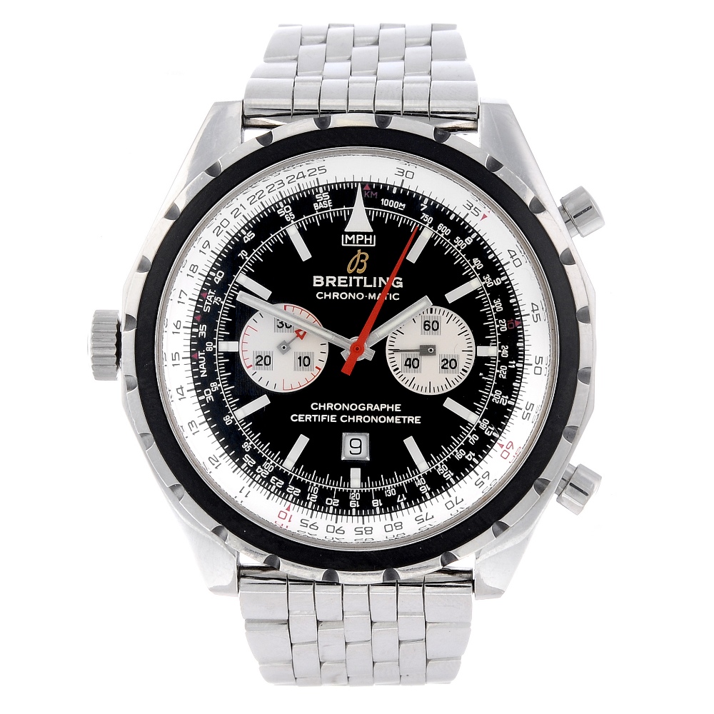 BREITLING - a gentleman's Chrono-Matic chronograph bracelet watch. Stainless steel case with slide