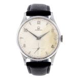 OMEGA - a gentleman's wrist watch. Stainless steel case with engraved case back. Numbered 13322