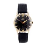 OMEGA - a gentleman's wrist watch. Gold plated case with engraved stainless steel case back.