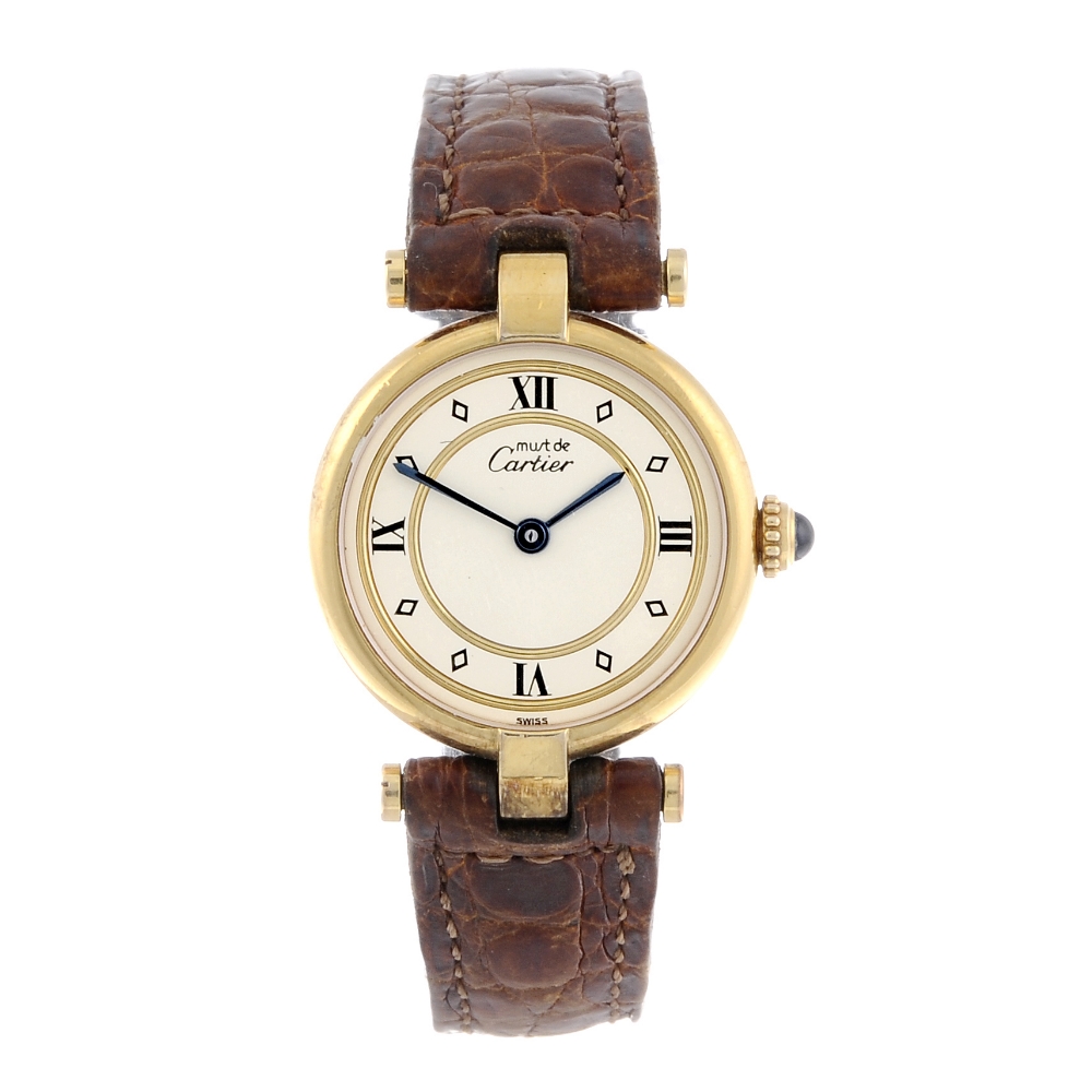 CARTIER - a Must de Cartier Vendome wrist watch. Gold plated silver case. Numbered 007543 590004.