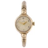 OMEGA - a lady's bracelet watch. 9ct yellow gold case, hallmarked Birmingham 1956. Numbered 77711