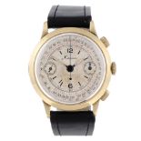MINERVA - a gentleman's chronograph wrist watch. Yellow metal case with engraved case back,