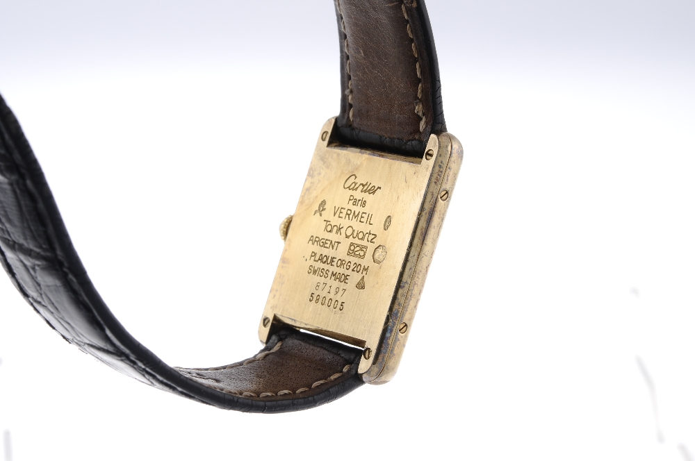 CARTIER - a Must de Cartier Tank wrist watch. Gold plated silver case. Numbered 87197 590005. Signed - Image 2 of 4