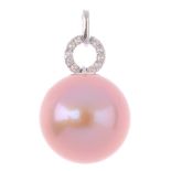 A South Sea dyed cultured pearl and cubic zirconia pendant. The South Sea dyed cultured pearl,
