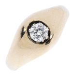 A cubic zirconia single-stone ring. The circular-shape cubic zirconia, inset to the tapered band.