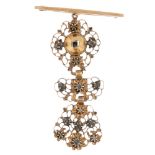 A late 18th century Iberian gold diamond brooch. Comprising a series of pierced floral panels,