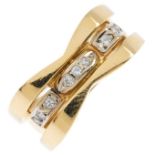 An 18ct gold diamond ring. The brilliant-cut diamonds, with tapered band. Estimated total diamond