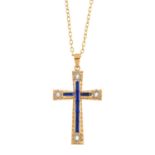 A paste cross pendant. The rectangular-shape blue paste cross, with circular-shape paste