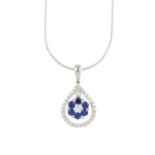 An 18ct gold sapphire and diamond pendant. The brilliant-cut diamond and circular-shape sapphire