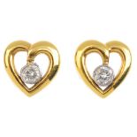 A pair of 18ct gold diamond earrings. Each designed as a brilliant-cut diamond collet, within an