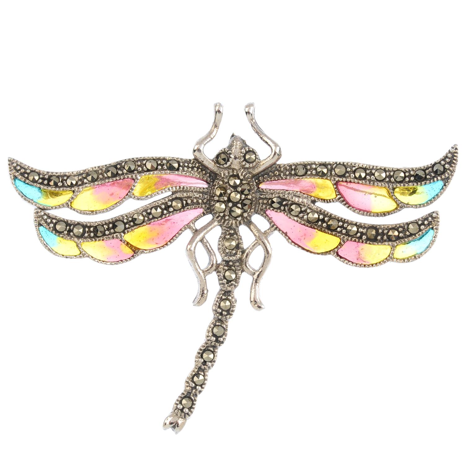 A plique-a-jour enamel brooch. Depicting a dragonfly, with plique-a ...