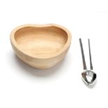 Georg Jensen, Oakwood Bowl & Nut cracker, mirror polished stainless steel and oak wood, designed